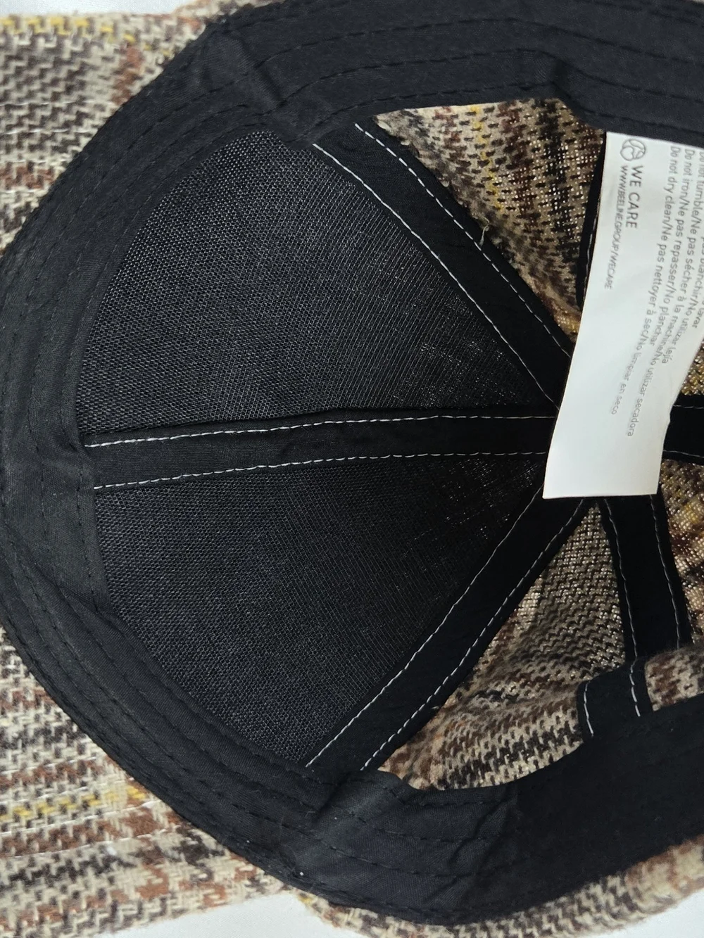 Plaid Herringbone Tweed Baseball Cap Adjustable Brown Beige One Size